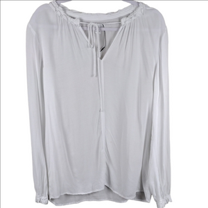 Velvet By Graham & Spencer White Ruffle Tie V-Neck Long Sleeve Sheer Peasant Top